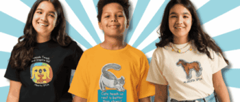 3 Kids wearing Alberta SPCA Student-Designed T-Shirts