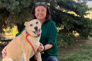 Alberta SPCA Executive Director Leanne with her dog Hope.